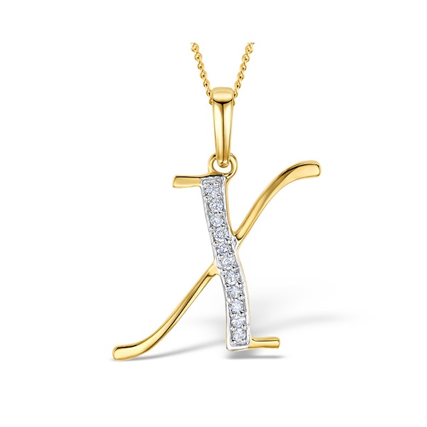 9K Gold Diamond Initial 'X' Necklace 0.05ct - Image 1