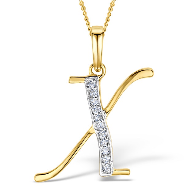 9K Gold Diamond Initial 'X' Necklace 0.05ct - image 1