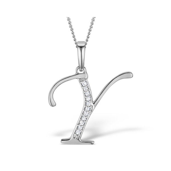 9K White Gold Diamond Initial 'Y' Necklace 0.05ct - Image 1