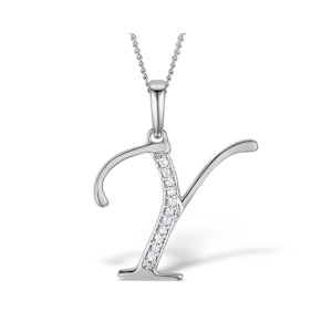 9K White Gold Diamond Initial 'Y' Necklace 0.05ct