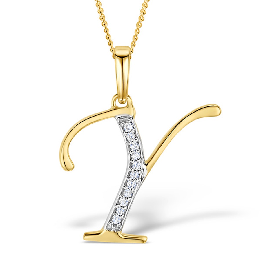 9K Gold Diamond Initial 'Y' Necklace 0.05ct
