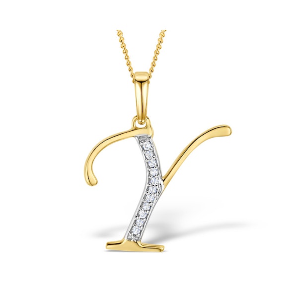 9K Gold Diamond Initial 'Y' Necklace 0.05ct - Image 1