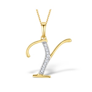 9K Gold Diamond Initial 'Y' Necklace 0.05ct