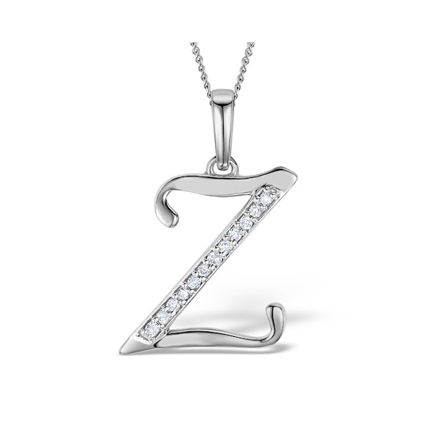 9K White Gold Diamond Initial 'Z' Necklace 0.05ct - Image 1