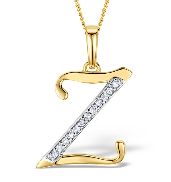9K Gold Diamond Initial 'Z' Necklace 0.05ct - image 1
