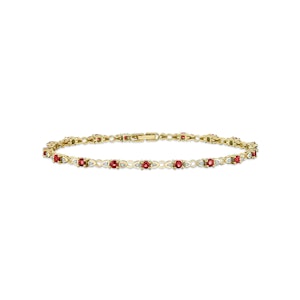 9K Gold Diamond and Ruby Claw Set Link Bracelet