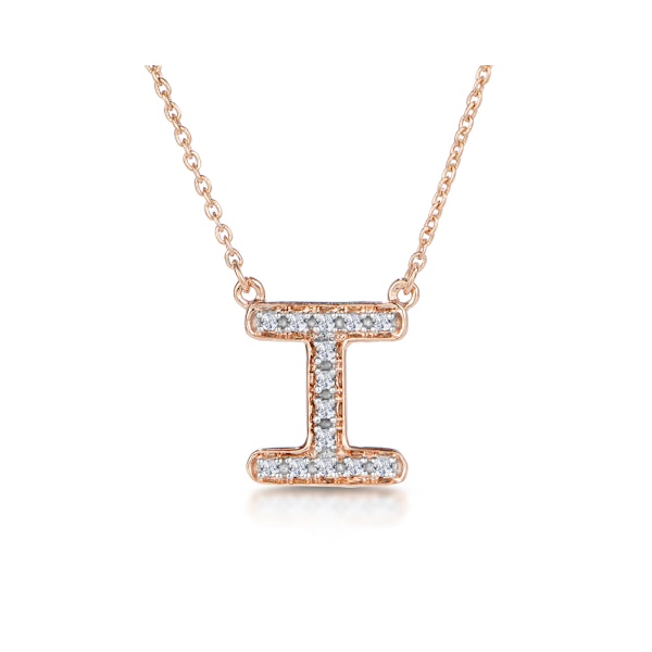Initial 'I' Necklace Diamond Encrusted Pave Set in 9K Rose Gold - Image 1