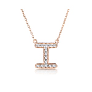 Initial 'I' Necklace Diamond Encrusted Pave Set in 9K Rose Gold