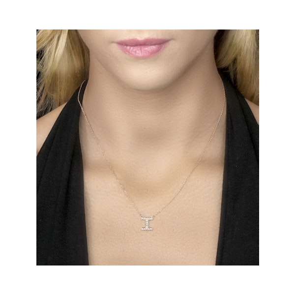 Initial 'I' Necklace Diamond Encrusted Pave Set in 9K Rose Gold - Image 2