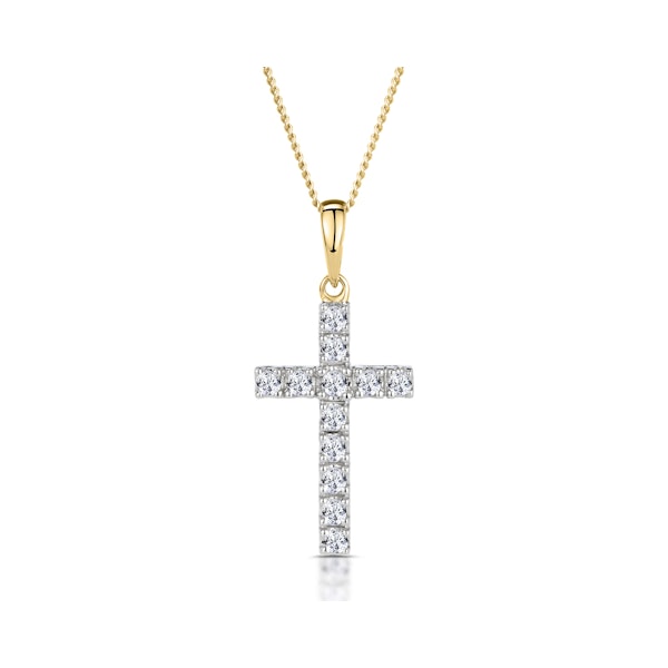 Lab Diamond Cross Necklace Pendant 0.22ct set in 18K Gold Vermeil - Image 1