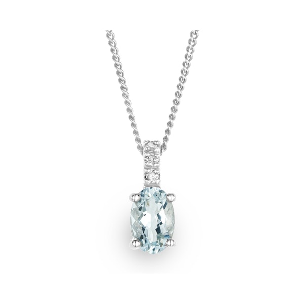 Aquamarine 0.34CT And Diamond 9K White Gold Pendant Necklace - Image 1