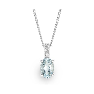 Aquamarine 0.34CT And Diamond 9K White Gold Pendant Necklace