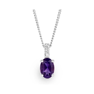 Amethyst 0.34CT And Diamond 9K White Gold Pendant Necklace