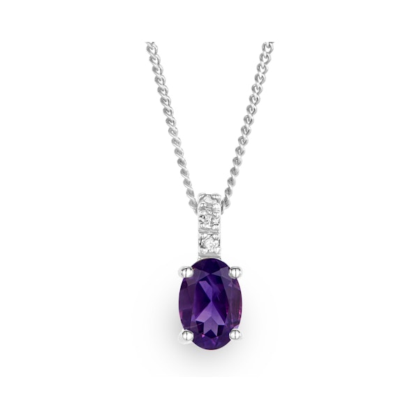 Amethyst 0.34CT And Diamond 9K White Gold Pendant Necklace - Image 1