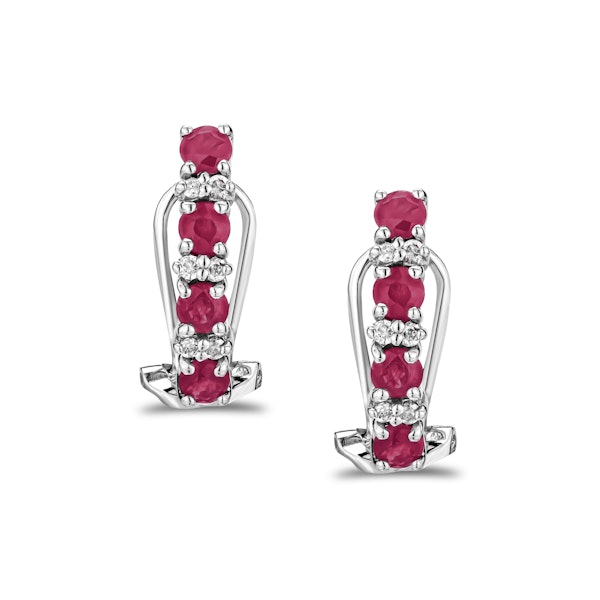 Ruby 1.30CT And Diamond 9K White Gold Earrings - Image 3