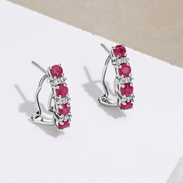 Ruby 1.30CT And Diamond 9K White Gold Earrings - Image 4