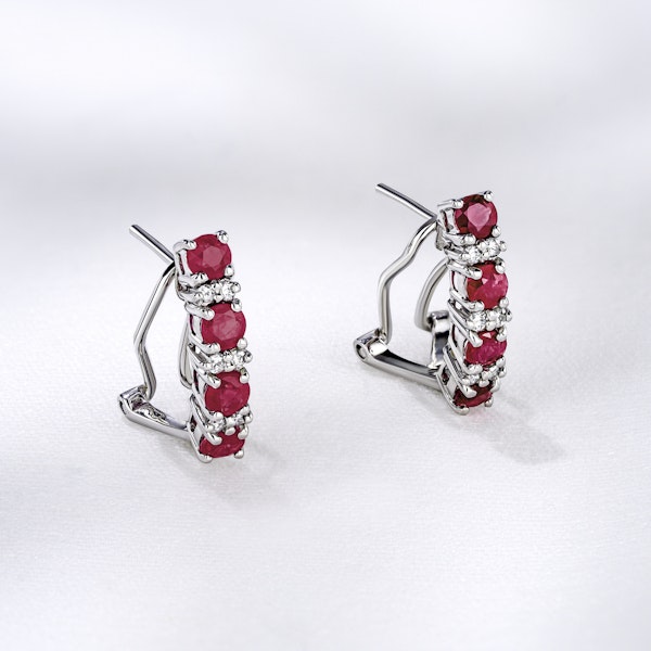 Ruby 1.30CT And Diamond 9K White Gold Earrings - Image 5