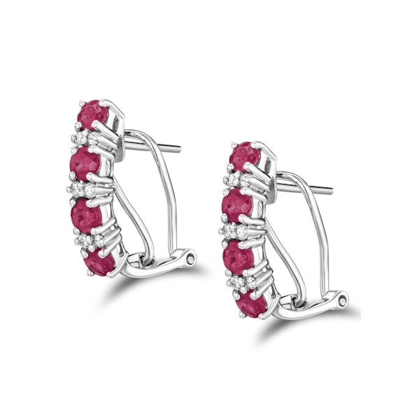 Ruby 1.30CT And Diamond 9K White Gold Earrings - Image 1