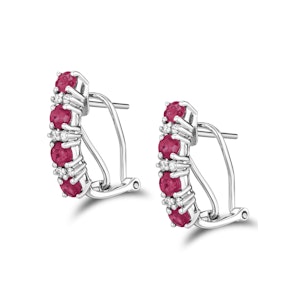 Ruby 1.30CT And Diamond 9K White Gold Earrings