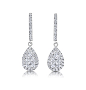 Lab Diamond Pear Cluster Earrings Pave 1ct Set in 9K White Gold