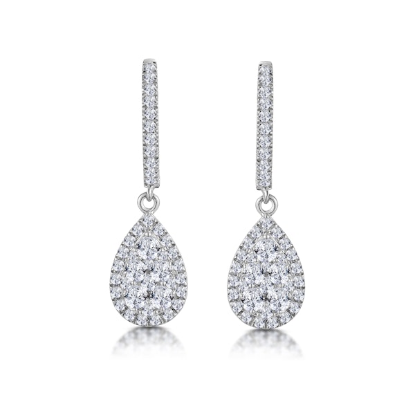 Lab Diamond Pear Cluster Earrings Pave 1ct Set in 9K White Gold - Image 1