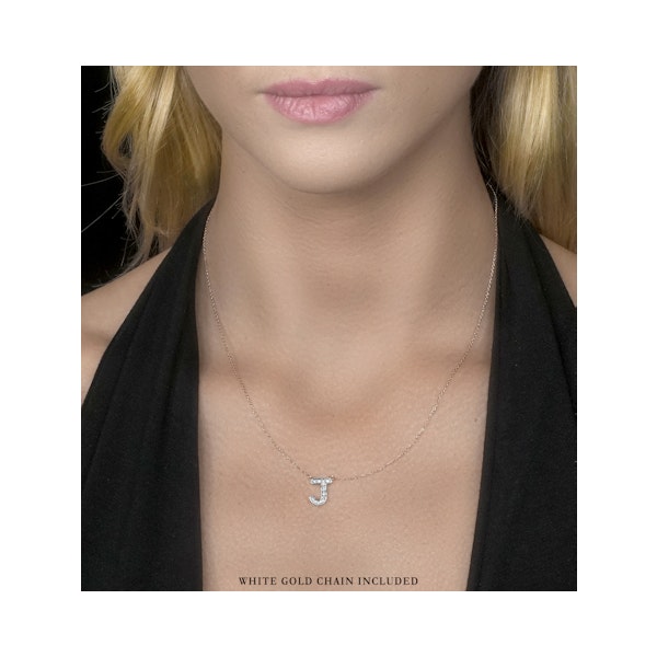 Initial 'J' Necklace Lab Diamond Encrusted Pave Set in 925 Sterling Silver - Image 2