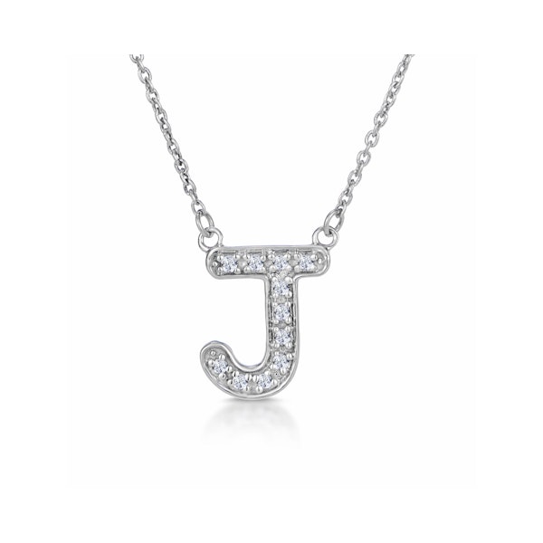 Initial 'J' Necklace Lab Diamond Encrusted Pave Set in 925 Sterling Silver - Image 1