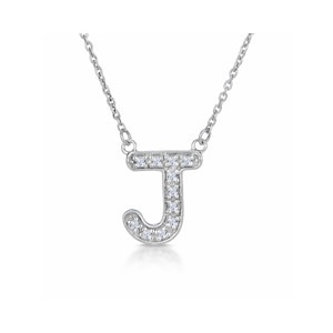 Initial 'J' Necklace Lab Diamond Encrusted Pave Set in 925 Sterling Silver