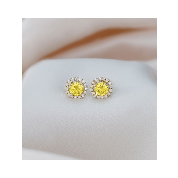 Ella Yellow Lab Diamond 1.34ct Halo Earrings in 18K White Gold - Elara Collection - Image 5