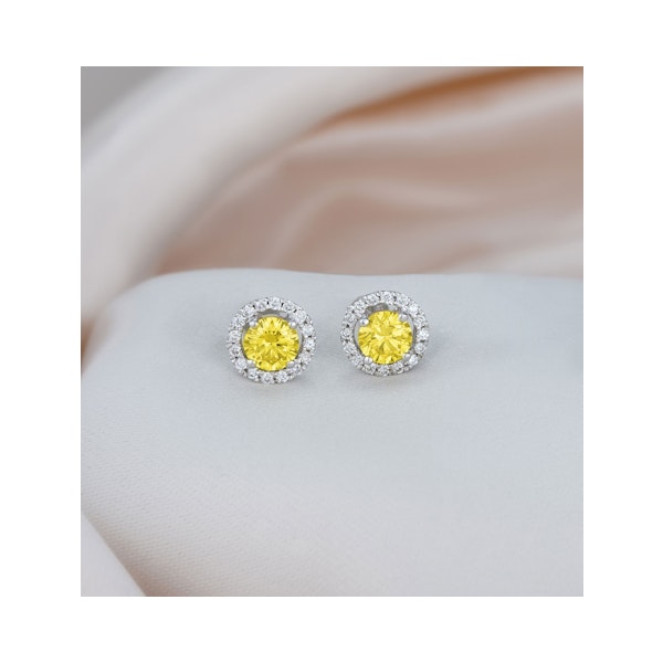 Ella Yellow Lab Diamond 1.34ct Halo Earrings in 18K White Gold - Elara Collection - Image 5