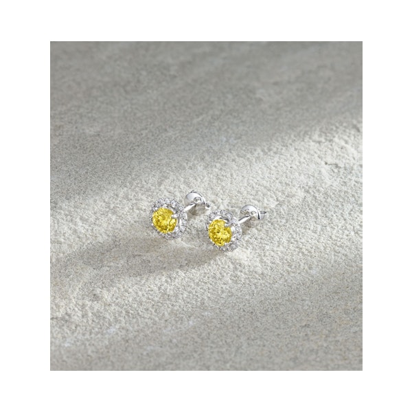 Ella Yellow Lab Diamond 1.34ct Halo Earrings in 18K White Gold - Elara Collection - Image 6