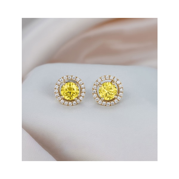 Ella Yellow Lab Diamond 2.45ct Halo Earrings in 18K Yellow Gold - Elara Collection - Image 5