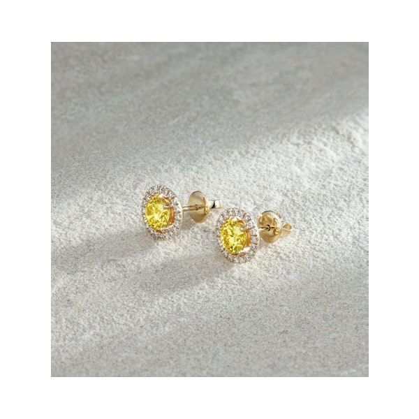 Ella Yellow Lab Diamond 2.45ct Halo Earrings in 18K Yellow Gold - Elara Collection - Image 6