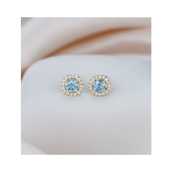 Ella Blue Lab Diamond 1.34ct Halo Earrings in 18K Yellow Gold - Elara Collection - Image 5