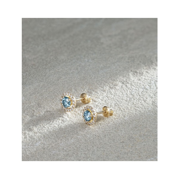 Ella Blue Lab Diamond 1.34ct Halo Earrings in 18K Yellow Gold - Elara Collection - Image 6