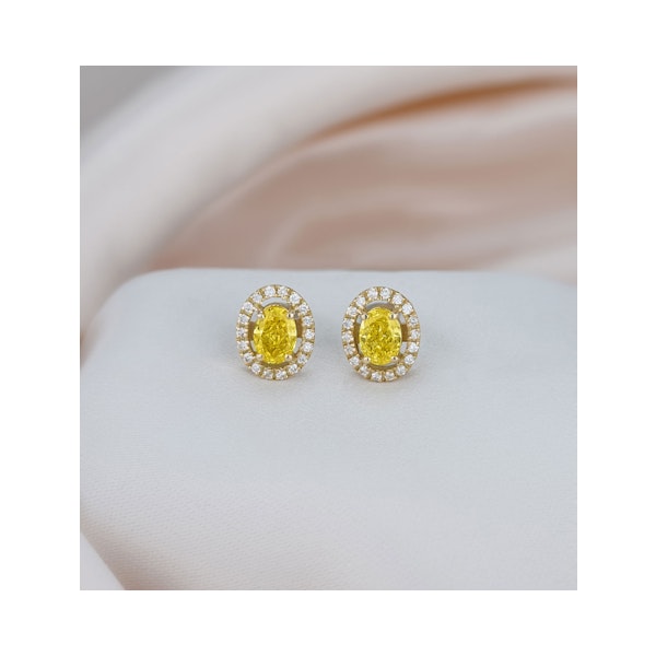 Georgina Yellow Lab Diamond 1.34ct Oval Halo Earrings in 18K Gold - Elara Collection - Image 5