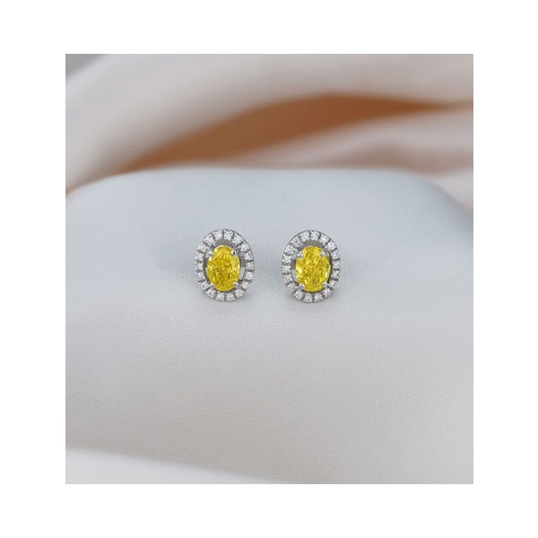 Georgina Yellow Lab Diamond 1.34ct Oval Halo Earrings in 18K White Gold - Elara Collection - Image 5