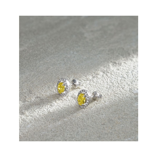 Georgina Yellow Lab Diamond 1.34ct Oval Halo Earrings in 18K White Gold - Elara Collection - Image 6