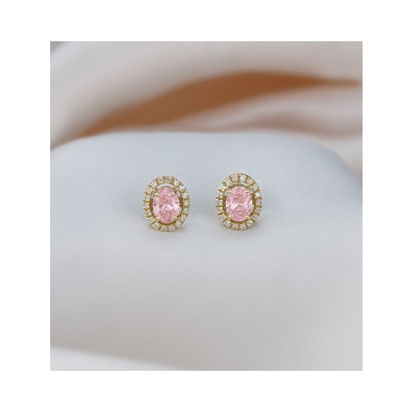 Georgina Pink Lab Diamond 1.34ct Oval Halo Earrings in 18K Gold - Elara Collection - Image 5