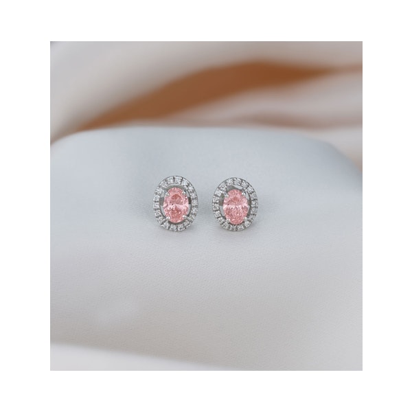 Georgina Pink Lab Diamond 1.34ct Oval Halo Earrings in 18K White Gold - Elara Collection - Image 5