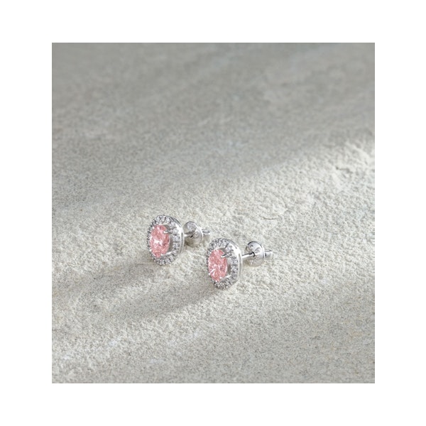 Georgina Pink Lab Diamond 1.34ct Oval Halo Earrings in 18K White Gold - Elara Collection - Image 6
