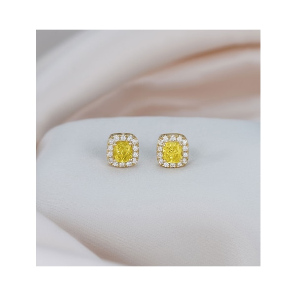 Beatrice Yellow Lab Diamond Cushion Cut 1.30ct Halo Earrings in 18K Yellow Gold - Elara Collection - Image 5
