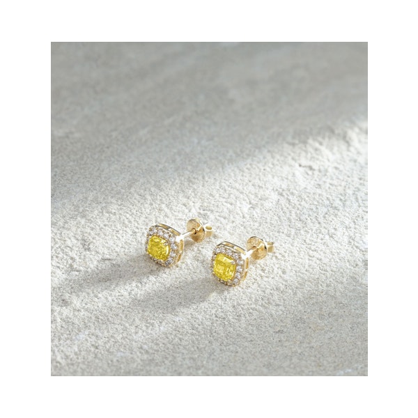 Beatrice Yellow Lab Diamond Cushion Cut 1.30ct Halo Earrings in 18K Yellow Gold - Elara Collection - Image 6
