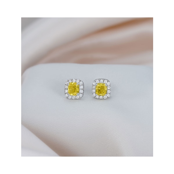 Beatrice Yellow Lab Diamond Cushion Cut 1.30ct Halo Earrings in 18K White Gold - Elara Collection - Image 5