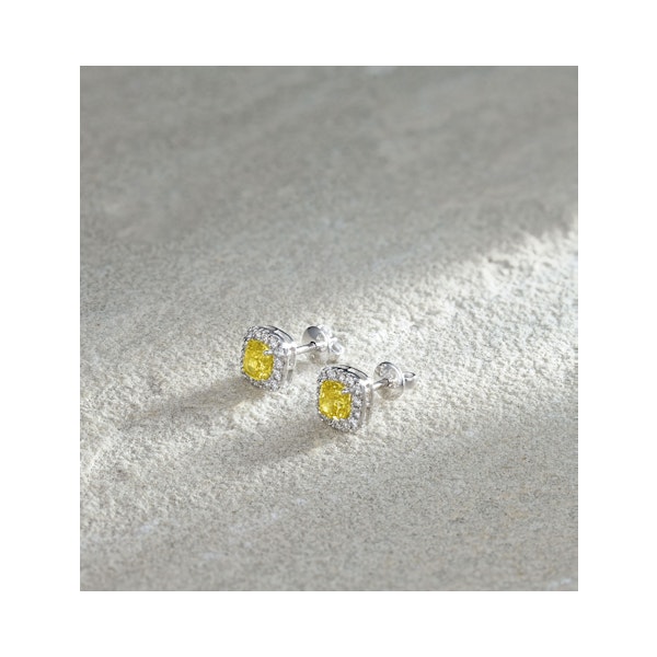 Beatrice Yellow Lab Diamond Cushion Cut 1.30ct Halo Earrings in 18K White Gold - Elara Collection - Image 6