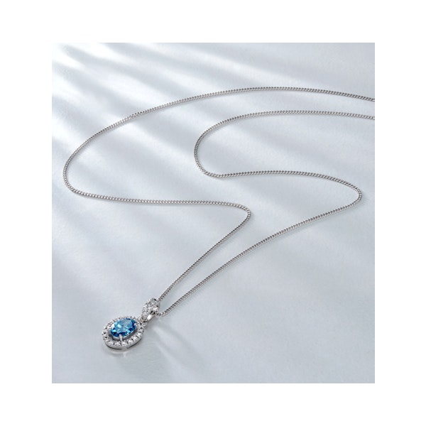 Georgina Blue Lab Diamond Oval Halo Necklace 0.70ct in 18K White Gold - Elara Collection - Image 5