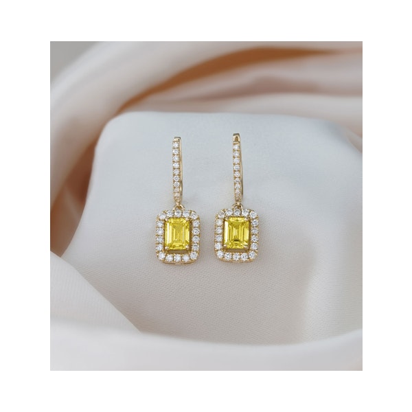 Annabelle Yellow Lab Diamond 2.78ct Emerald Cut Halo Earrings in 18K Yellow Gold - Elara Collection - Image 5