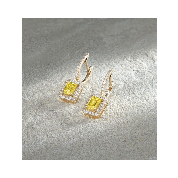 Annabelle Yellow Lab Diamond 2.78ct Emerald Cut Halo Earrings in 18K Yellow Gold - Elara Collection - Image 6