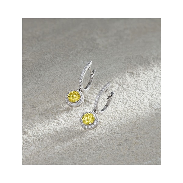 Ella Yellow Lab Diamond 1.48ct Halo Drop Earrings in 18K White Gold - Elara Collection - Image 6