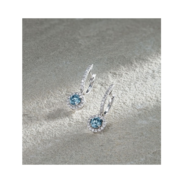 Ella Blue Lab Diamond 1.48ct Halo Drop Earrings in 18K White Gold - Elara Collection - Image 6